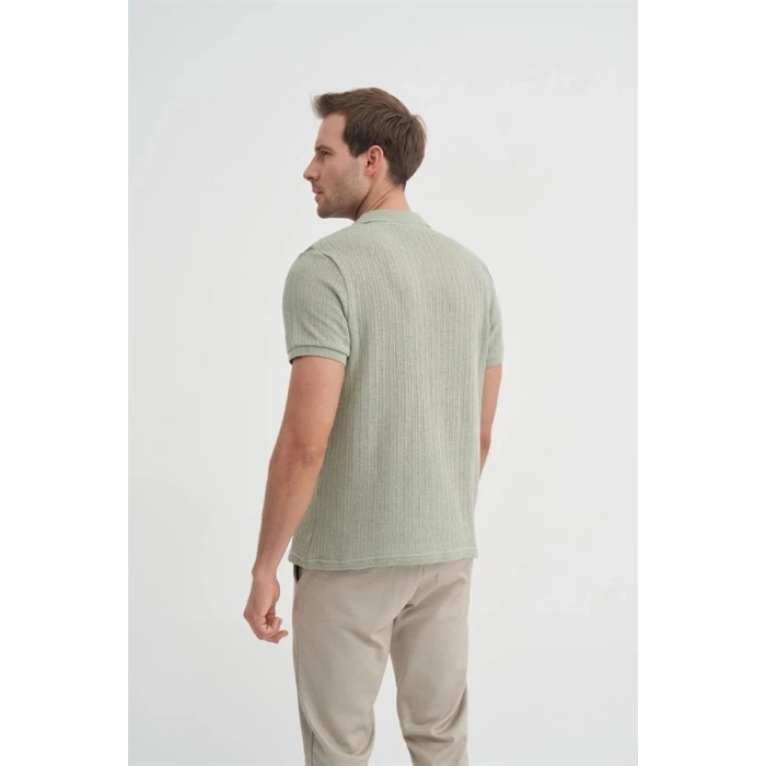 4012 Örgü Polo Yaka Erkek TShirt Yeşil