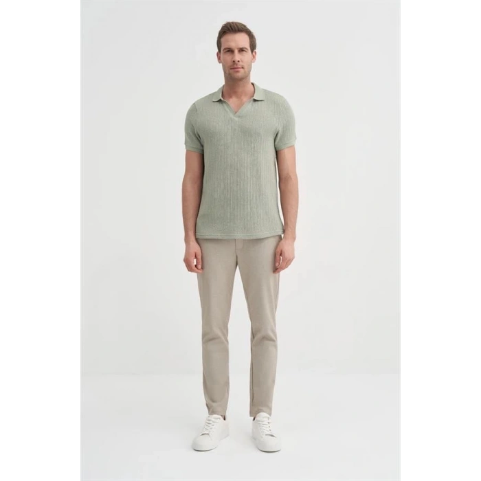4012 Örgü Polo Yaka Erkek TShirt Yeşil