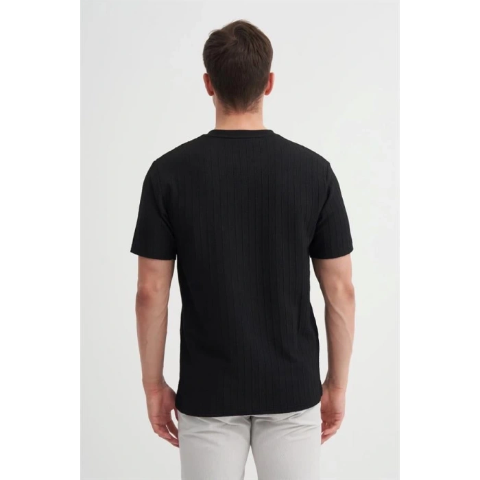 4051 Bisiklet Yaka Desenli Erkek T-Shirt SİYAH