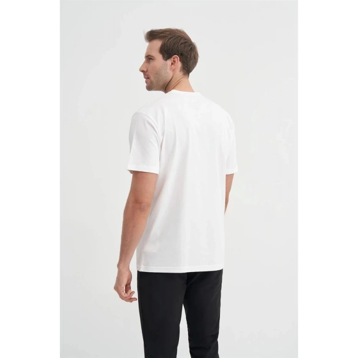 4091 Yazı Baskılı Bisiklet Yaka Erkek T-Shirt Beyaz