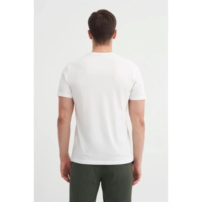 4165 Bisiklet Yaka Baskılı Erkek T-Shirt EKRU