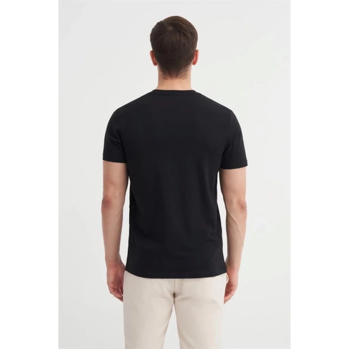 4165 Bisiklet Yaka Baskılı Erkek T-Shirt SİYAH