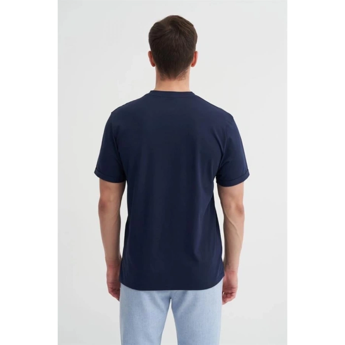 4188 Bisiklet Yaka Baskılı Erkek T-Shirt Lacivert
