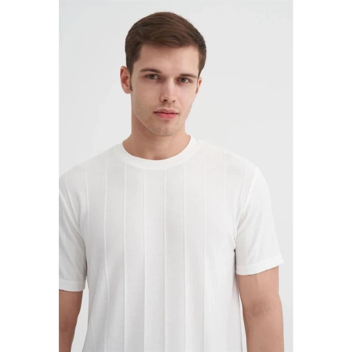 4203 Viskon Kumaş Bisiklet Yaka Regular Fit Erkek T-Shirt BEYAZ