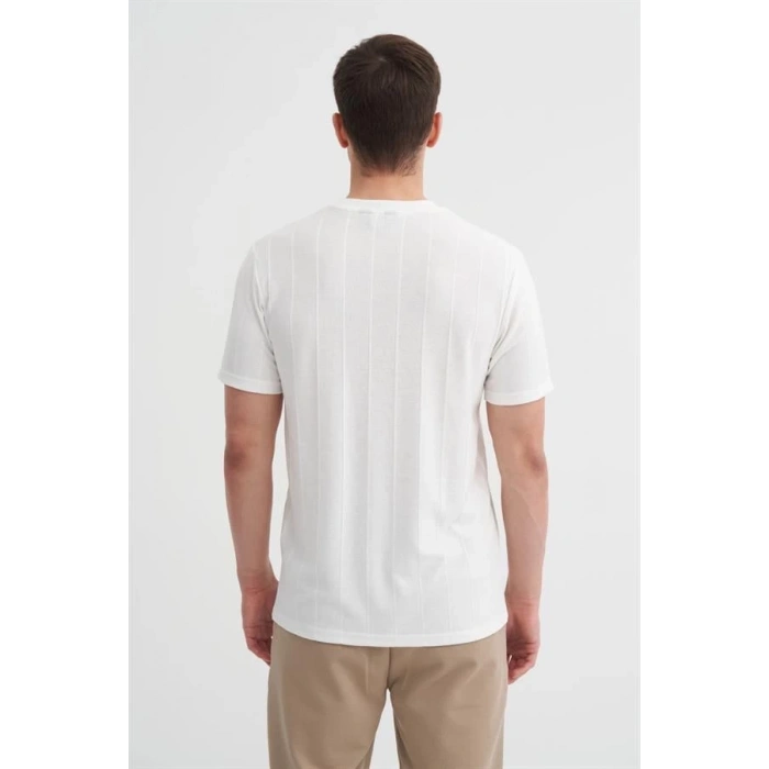 4203 Viskon Kumaş Bisiklet Yaka Regular Fit Erkek T-Shirt BEYAZ