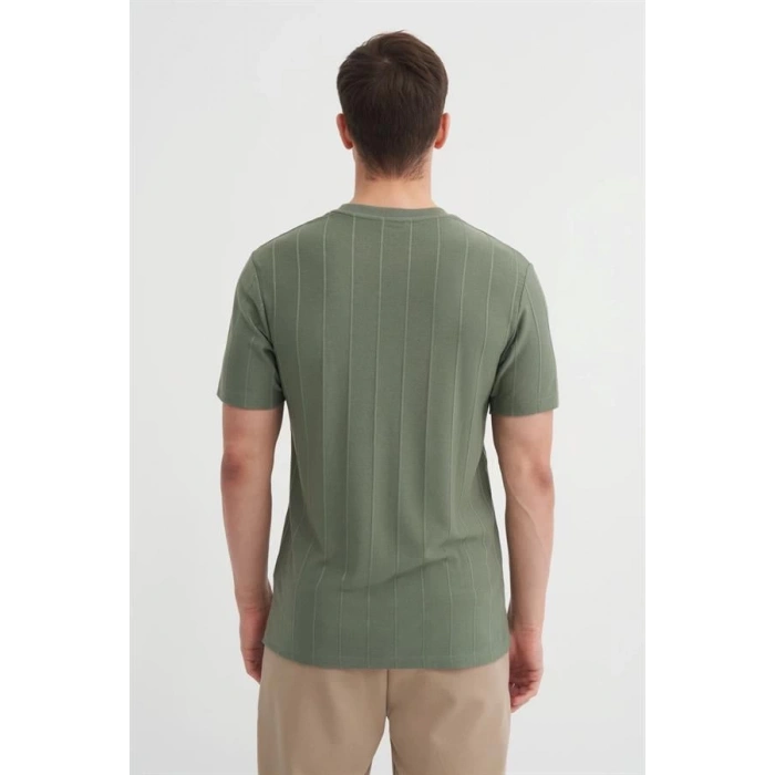 4203 Viskon Kumaş Bisiklet Yaka Regular Fit Erkek T-Shirt HAKİ