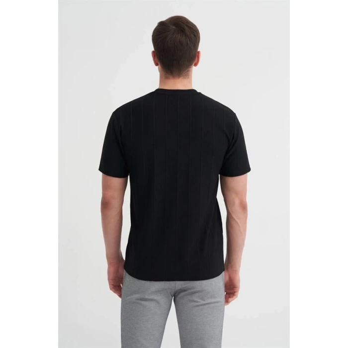 4203 Viskon Kumaş Bisiklet Yaka Regular Fit Erkek T-Shirt SİYAH