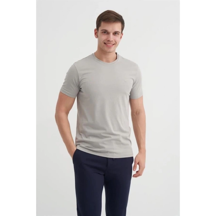4623 Bisiklet Yaka Basıc Erkek T-Shirt Gri