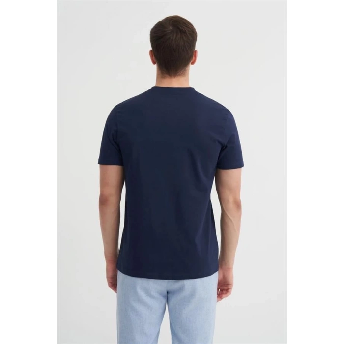 4623 Bisiklet Yaka Basıc Erkek T-Shirt Lacivert