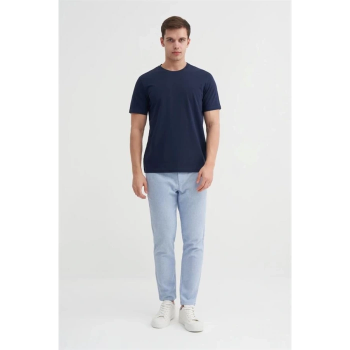 4623 Bisiklet Yaka Basıc Erkek T-Shirt Lacivert