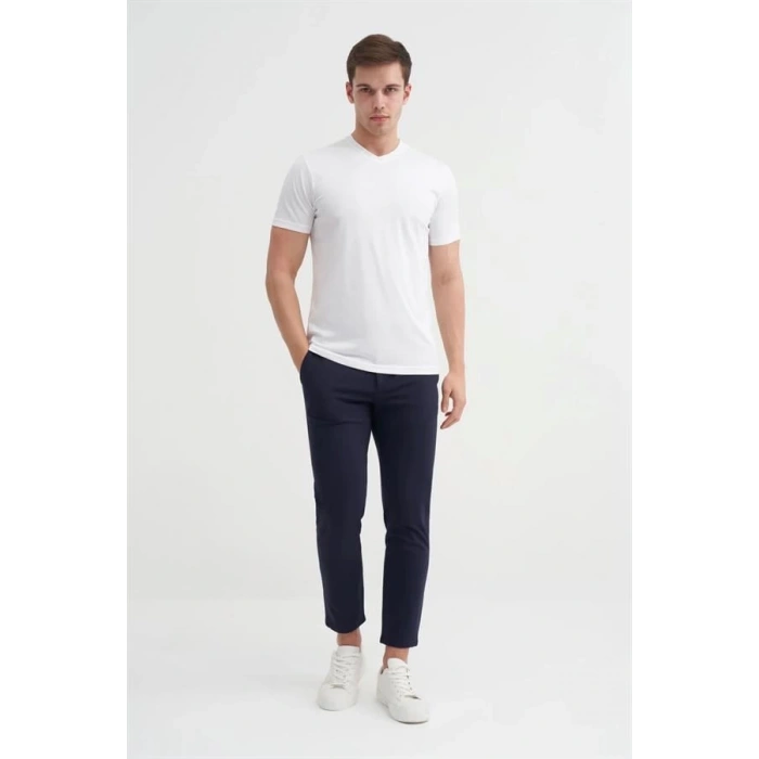 4624 Basıc V Yaka Erkek T-Shirt Beyaz