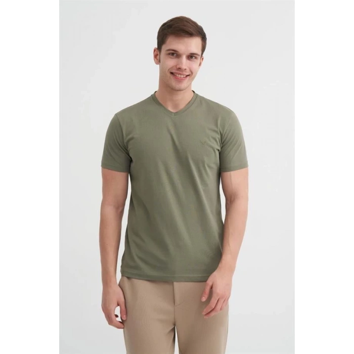 4624 Basıc V Yaka Erkek T-Shirt Haki
