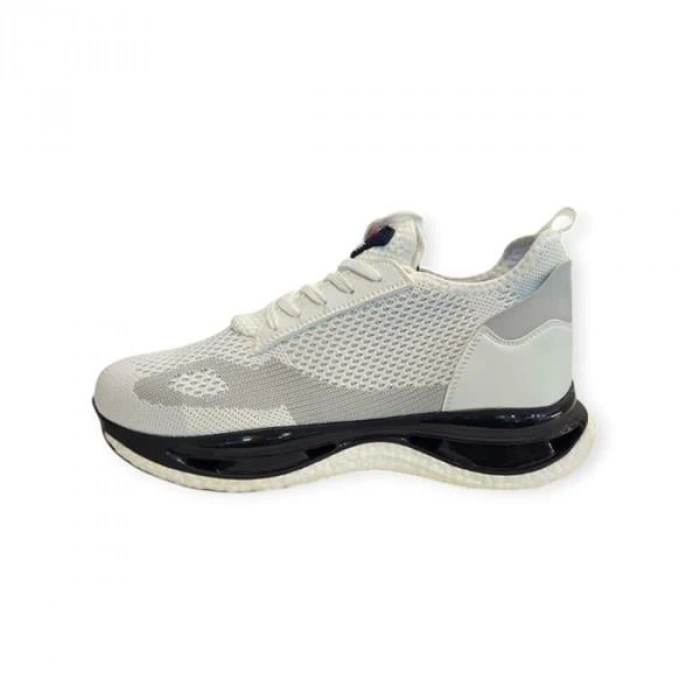 92107 Köpük Taban Bağcık Görünümlü Nefes Alabilen Bez Erkek Spor Ayakkabı Beyaz