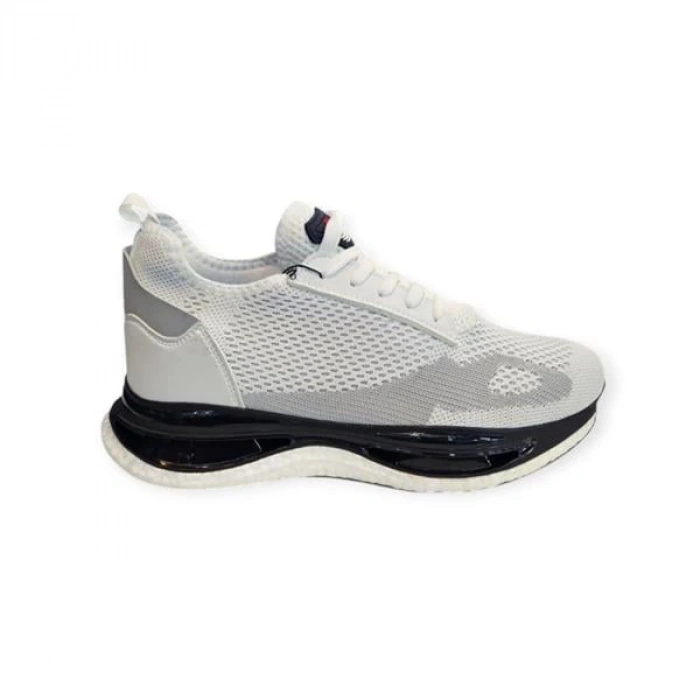 92107 Köpük Taban Bağcık Görünümlü Nefes Alabilen Bez Erkek Spor Ayakkabı Beyaz