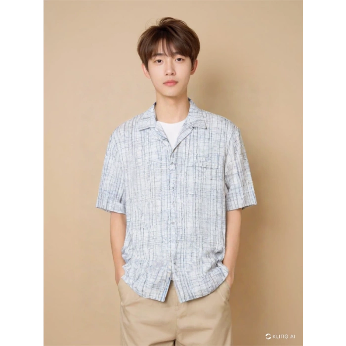 974456 Apaş Yaka Viskon Kumaş Kısa Kollu Erkek Gömlek Beyaz