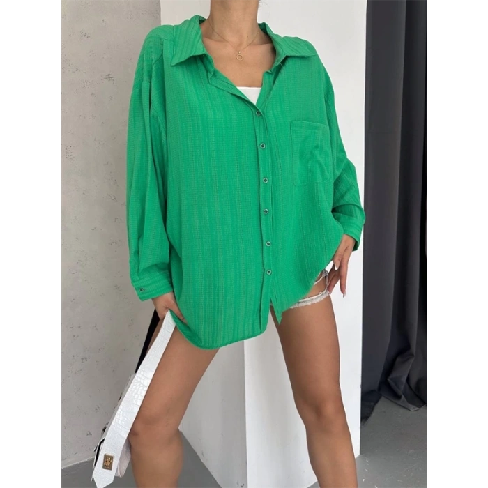 Ağaç Kabuğu Oversize Arkası Pileli Gömlek