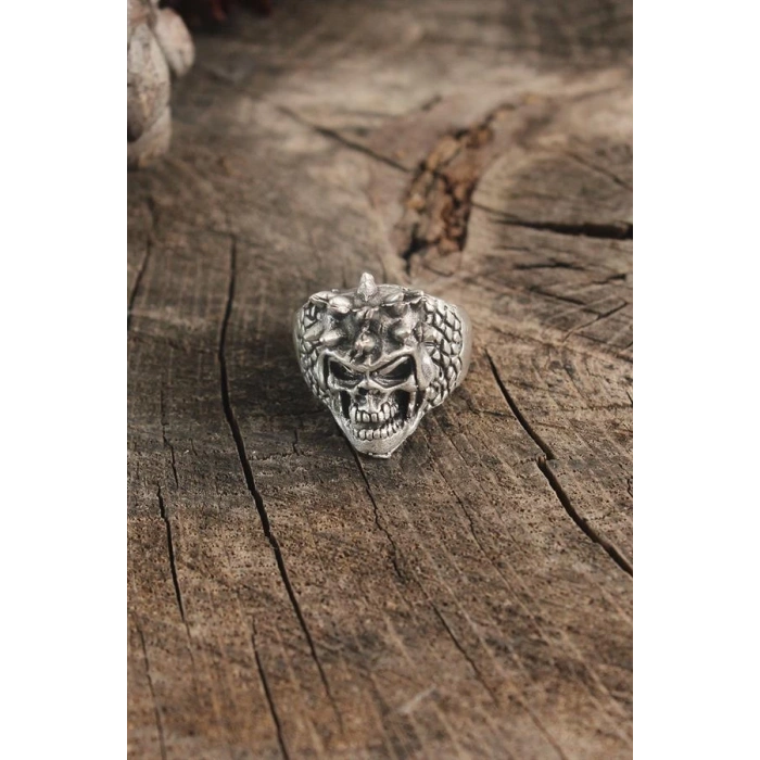 Antik Gümüş Renk Kuru Kafa Model Ayarlanabilir Erkek Bileklik