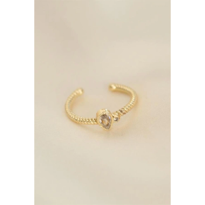 Ayarlamalı Altın Renk Zirkon Taşlı Damla Detay Yüzük