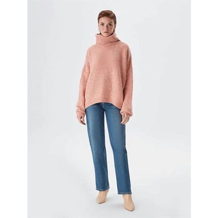 Balıkçı Yaka Oversıze Örme Kadın Kazak