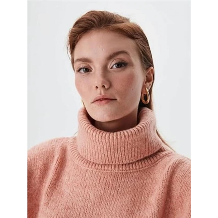 Balıkçı Yaka Oversıze Örme Kadın Kazak