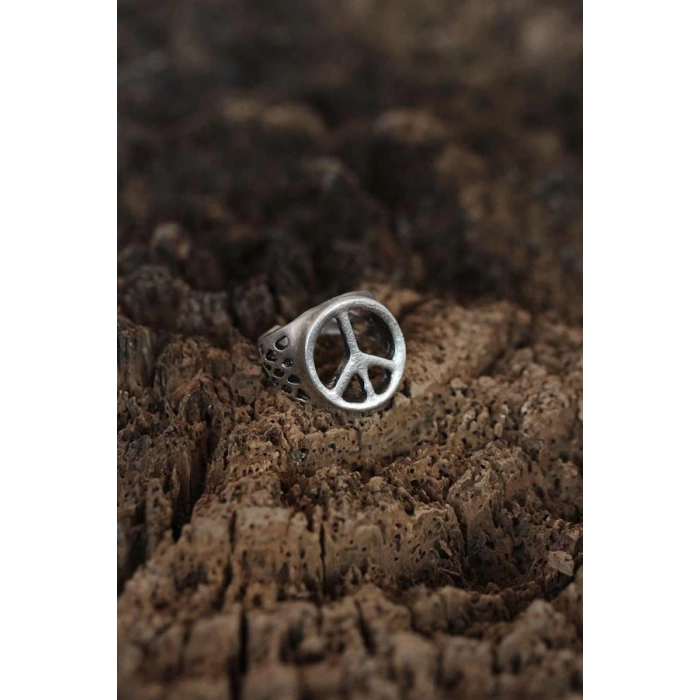 Barış İşareti Tasarımlı Ayarlamalı Erkek Yüzük