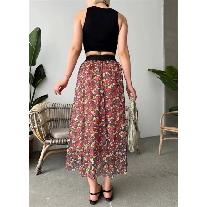 Baskılı astarlı uzun etek