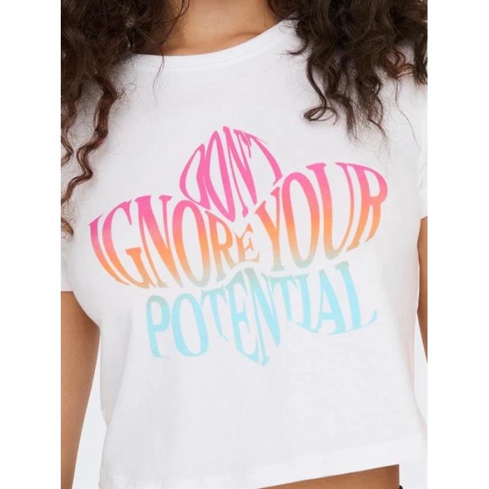 Baskılı Bisiklet Yaka Crop T-Shirt