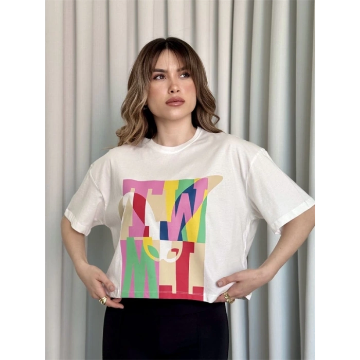 Baskılı Crop Kadın T-Shirt