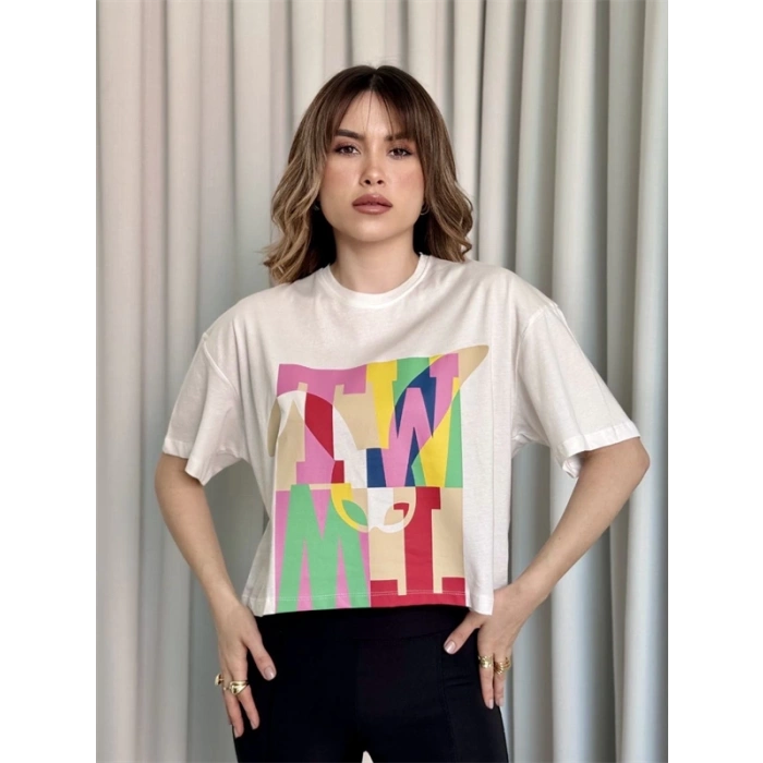 Baskılı Crop Kadın T-Shirt