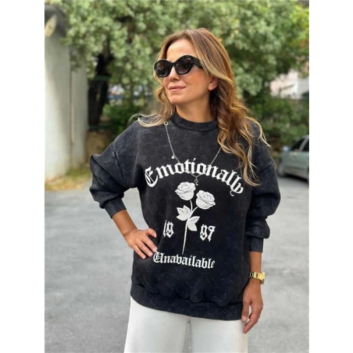 Baskılı Oversıze Kadın Sweatshirt