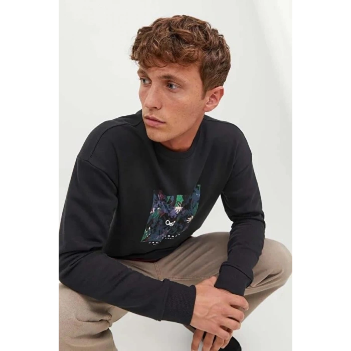 Bisiklet Yaka Baskılı Sweatshirt