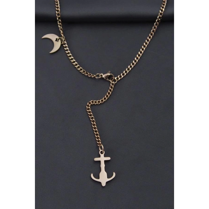 Çelik Rose Renk Çapa Tasarımlı Kadın Kolye