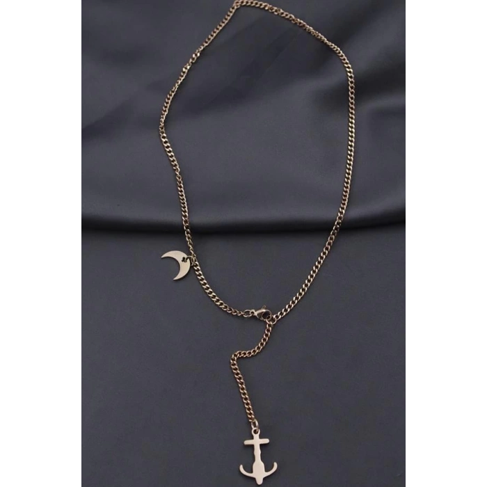 Çelik Rose Renk Çapa Tasarımlı Kadın Kolye