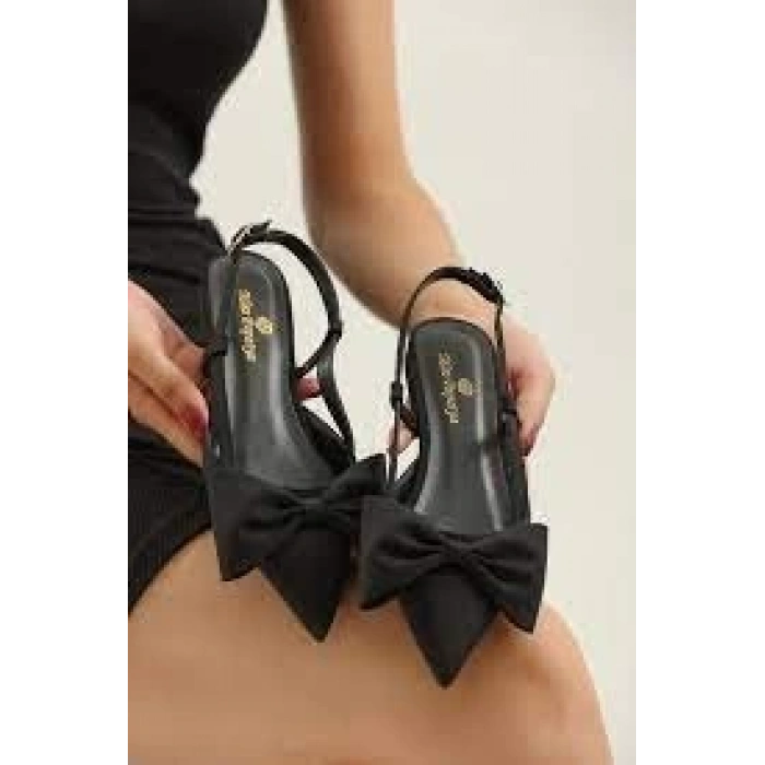 Cenya Siyah Saten Babet Ayakkabı