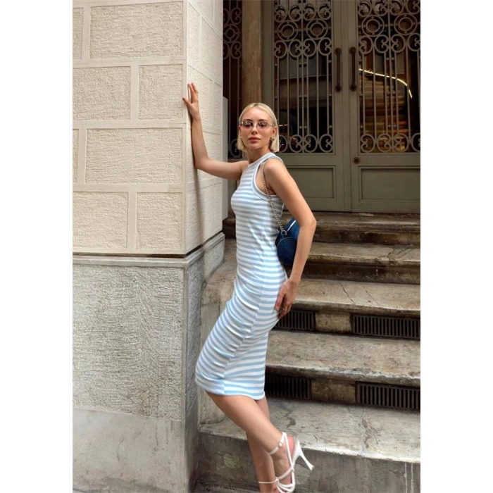 Çizgili kaşkorse elbise