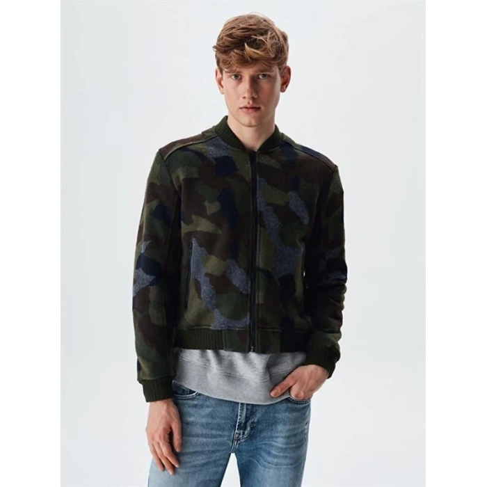 Dazoko Kamuflaj Desenli Fermuarlı Erkek Mont