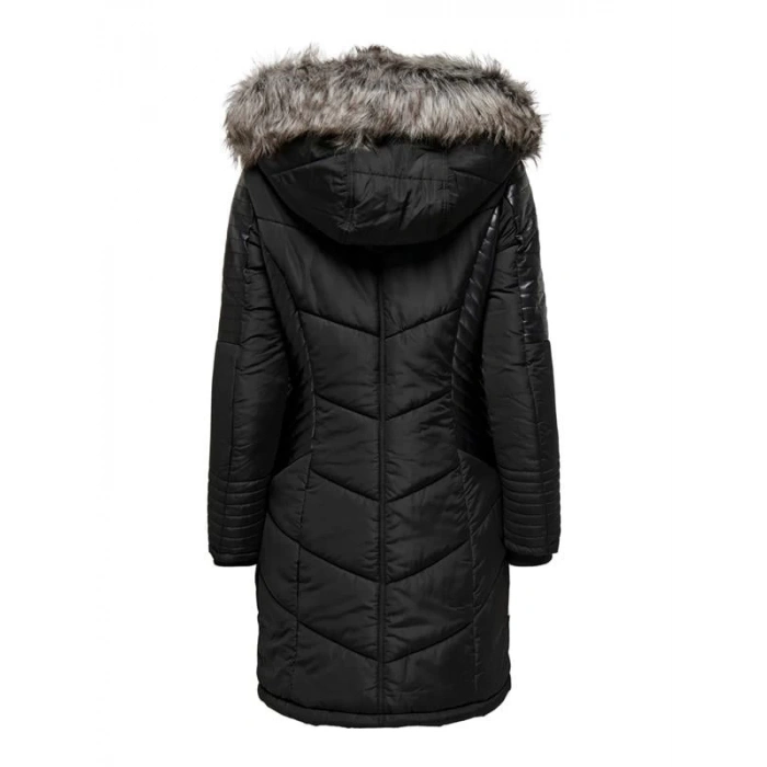 Deri Detaylı Kürklü Parka SIYAH