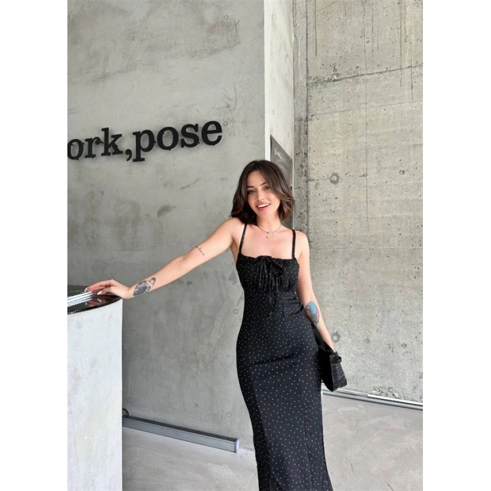 Desenli askılı elbise