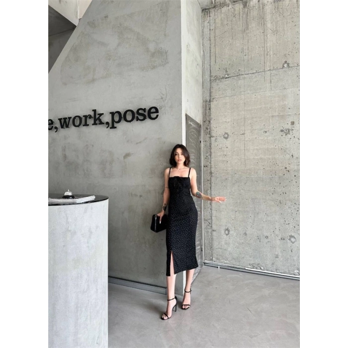 Desenli askılı elbise