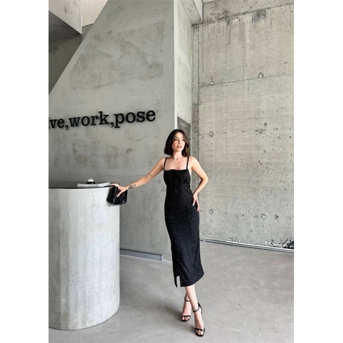 Desenli askılı elbise