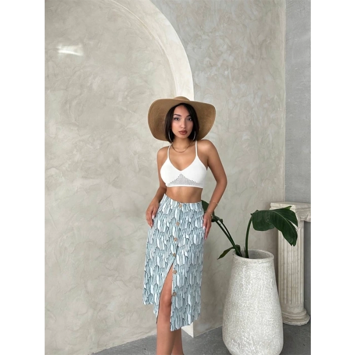 Desenli düğmeli etek s25800