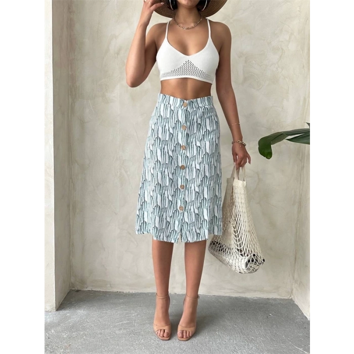 Desenli düğmeli etek s25800