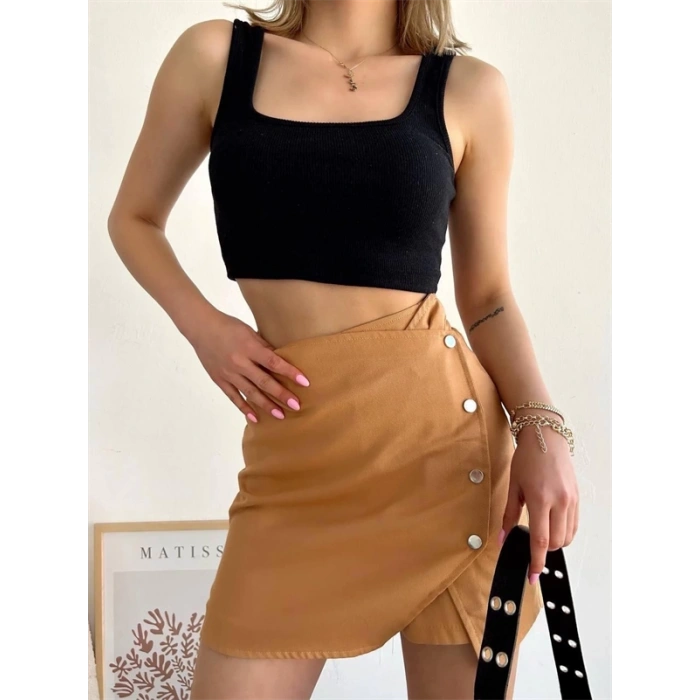 Dört çıtçıtlı Gabardin şort etek s249001