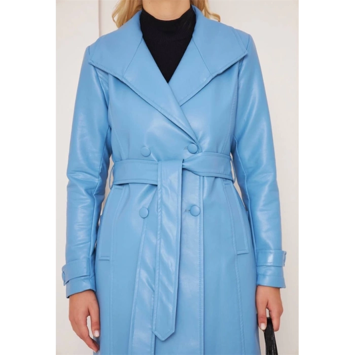 Düğmeli Uzun Deri Kaban