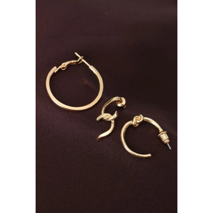 Düğüm Model Altın Renk Metal Çoklu Küpe