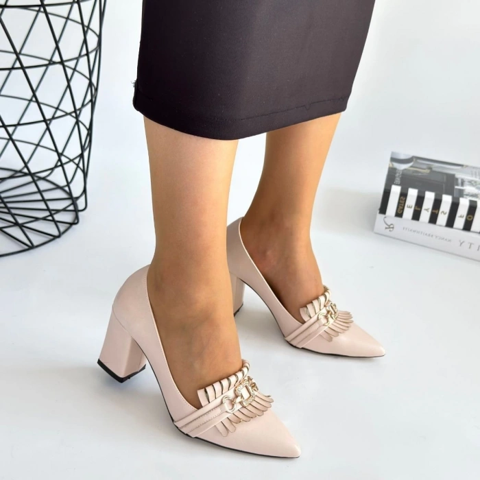 Farye Bej Cilt Topuklu Ayakkabı