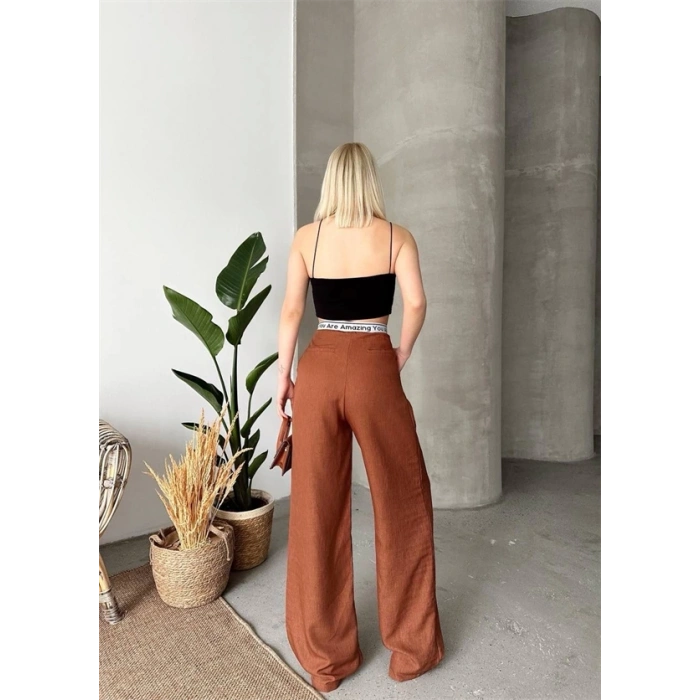 Flamlı kahve pantolon