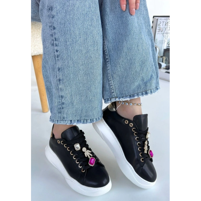 Gane Siyah Cilt Bağcıklı Spor Ayakkabı