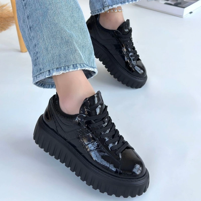 Gesti Siyah Rugan Bağcıklı Spor Ayakkabı