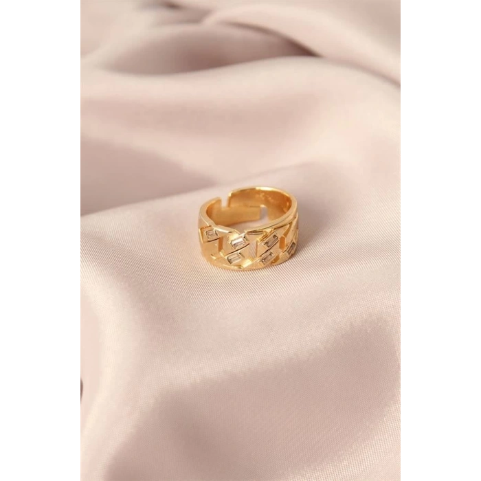 Gold Renk Metal Taşlı Model Ayarlanabilir Kadın Yüzük